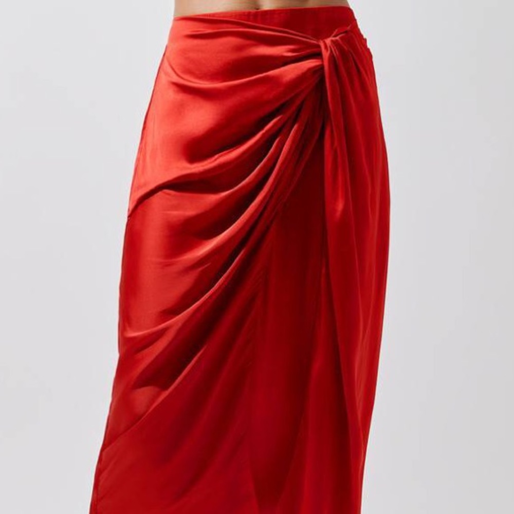 Express Silk Red Midi Skirt